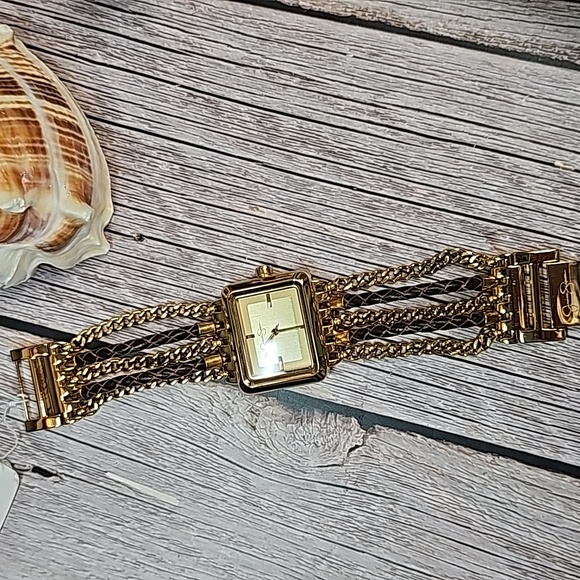 NWT JESSICA SIMPSON MULTI-CHAIN BRAIDED BAND GOLD TONE RECTANGLE WATCH - Picture 4 of 14